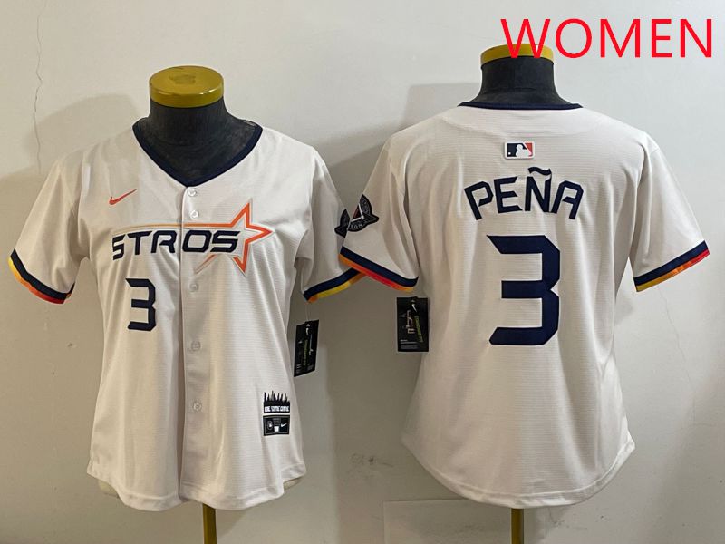 Women Houston Astros #3 Pena Cream Three generations Joint Name 2025 Nike MLB Jersey style 410